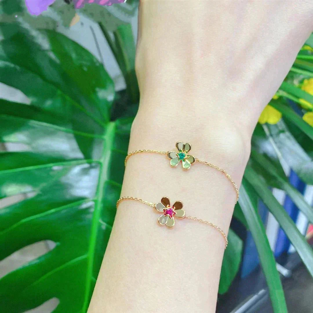 [Glitter Jewelry]FRIVOLE GOLD FLOWER PINK MALACHITE BRACELET