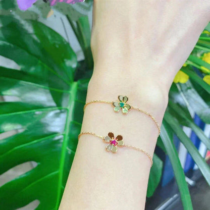 [Glitter Jewelry]FRIVOLE GOLD FLOWER PINK MALACHITE BRACELET