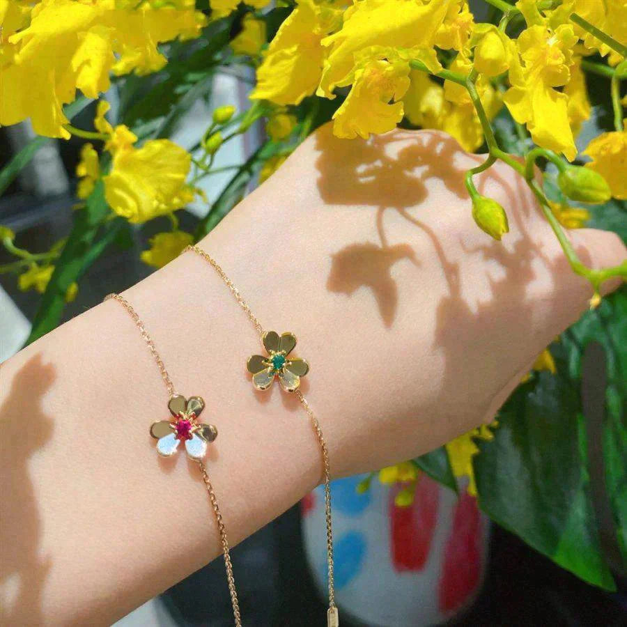[Glitter Jewelry]FRIVOLE GOLD FLOWER PINK MALACHITE BRACELET