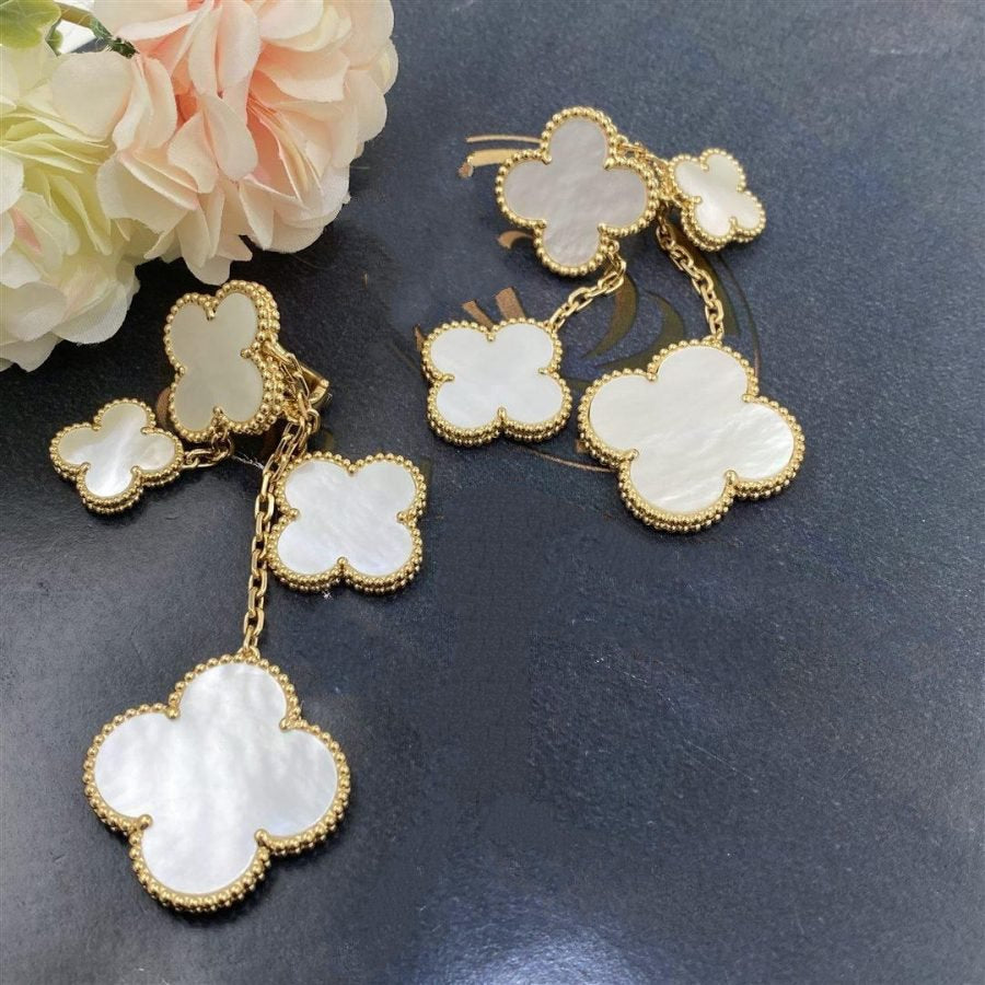 [Glitter Jewelry]CLOVER EARRINGS WHITE MOP 4 MOTIFS GOLD