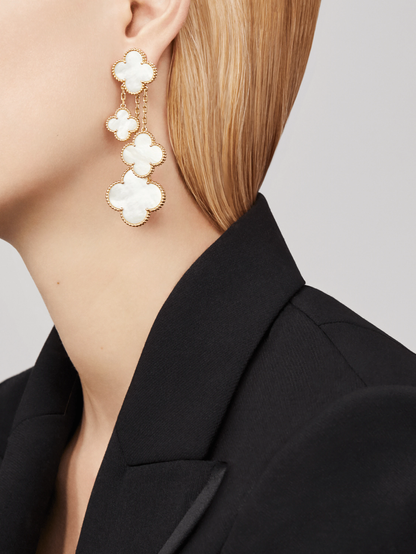 [Glitter Jewelry]CLOVER EARRINGS WHITE MOP 4 MOTIFS GOLD