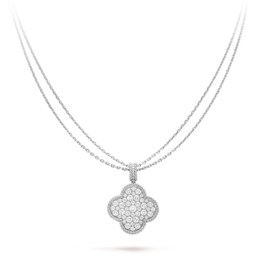 [Glitter Jewelry]CLOVER 25MM SILVER FULL DIAMOND BIG CLOVER NECKLACE