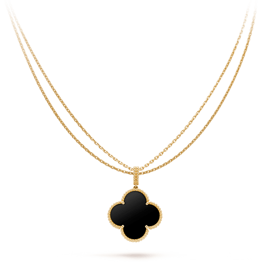 [Glitter Jewelry]CLOVER 25MM GOLD ONYX BIG CLOVER NECKLACE
