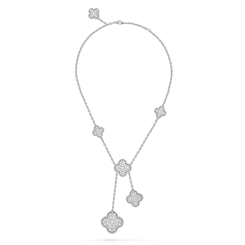 [Glitter Jewelry]CLOVER 5 MOTIFS SILVER DIAMONDS NECKLACE