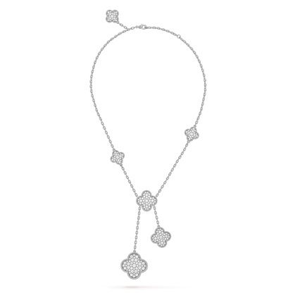 [Glitter Jewelry]CLOVER 5 MOTIFS SILVER DIAMONDS NECKLACE