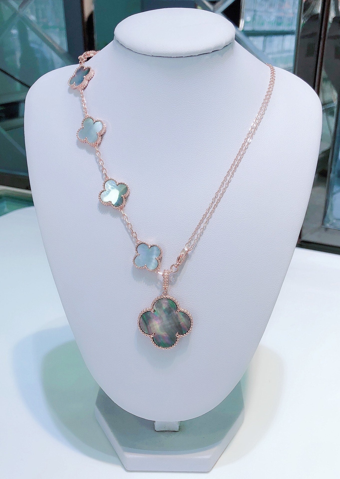 [Glitter Jewelry]COMBINED BRACELET 5 MOTIFS AND NECKLACE DARK MOP ROSE GOLD