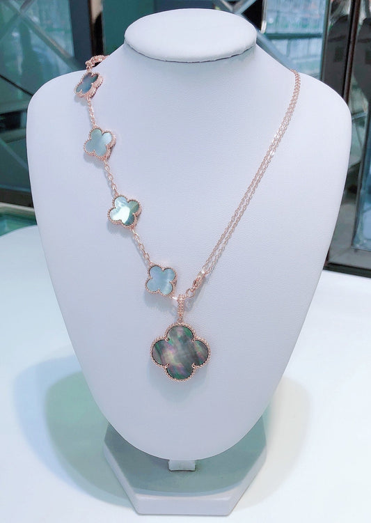 [Glitter Jewelry]COMBINED BRACELET 5 MOTIFS AND NECKLACE DARK MOP ROSE GOLD