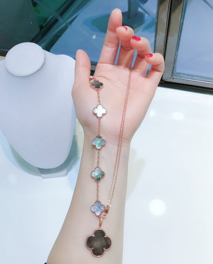 [Glitter Jewelry]COMBINED BRACELET 5 MOTIFS AND NECKLACE DARK MOP ROSE GOLD