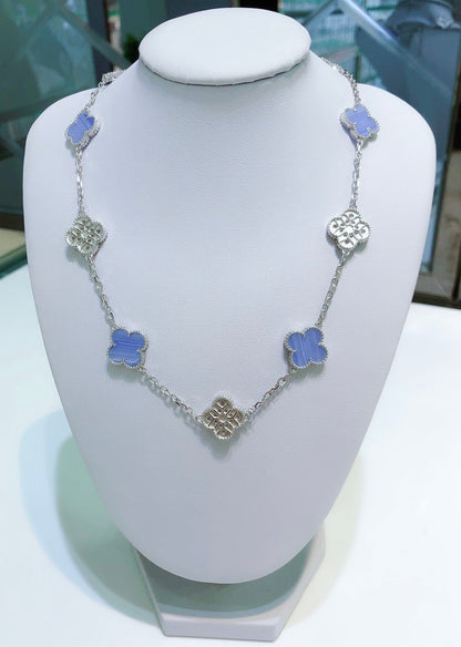 [Glitter Jewelry]CLOVER 10 MOTIFS CHALCEDONY DIAMONDS SILVER NECKLACE