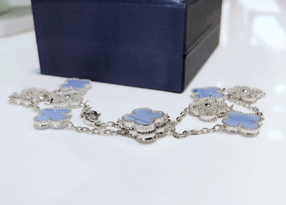 [Glitter Jewelry]CLOVER 10 MOTIFS CHALCEDONY DIAMONDS SILVER NECKLACE