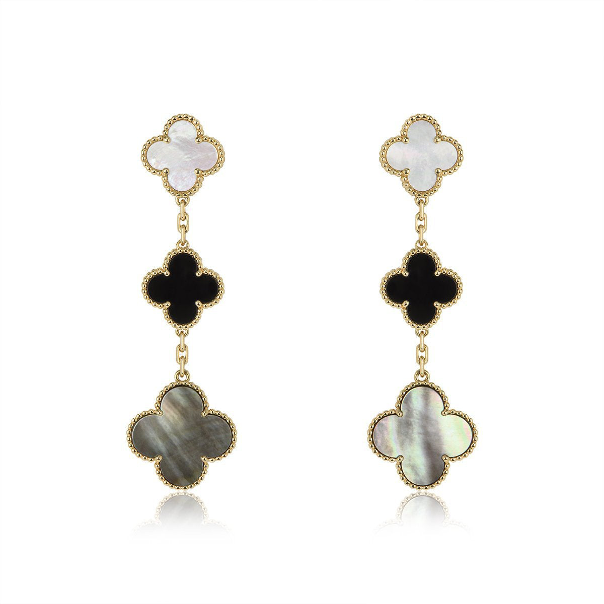 [Glitter Jewelry]CLOVER EARRINGS GOLD ONYX MOP 3 MOTIF