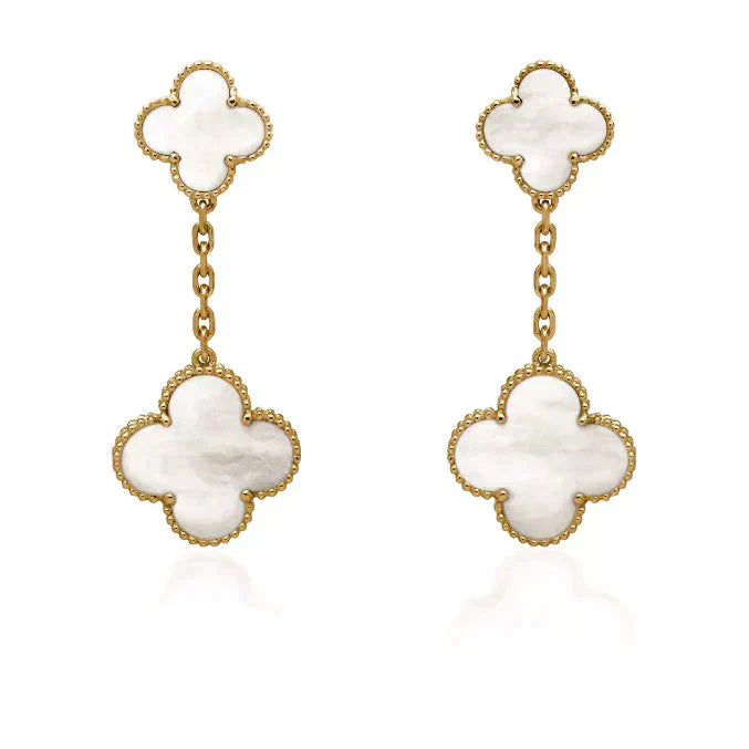 [Glitter Jewelry]CLOVER 2 MOTIF WHITE MOP EARRINGS