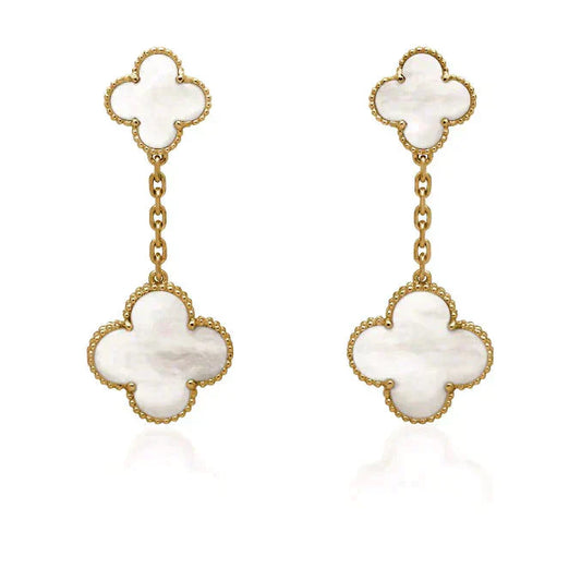 [Glitter Jewelry]CLOVER 2 MOTIF WHITE MOP EARRINGS