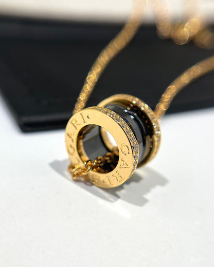 [Glitter Jewelry]ZERO 1 BLACK CERAMIC DIAMOND PINK GOLD NECKLACE