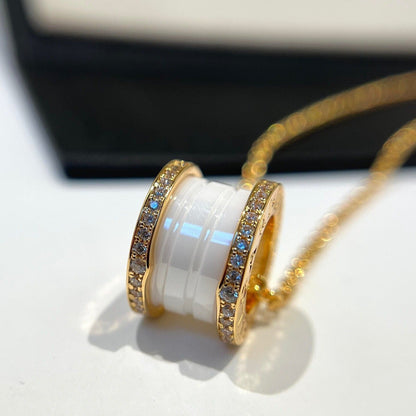 [Glitter Jewelry]ZERO 1 WHITE CERAMIC DIAMOND PINK GOLD NECKLACE