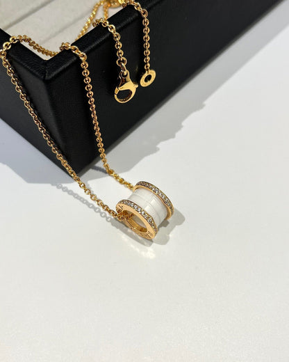 [Glitter Jewelry]ZERO 1 WHITE CERAMIC DIAMOND PINK GOLD NECKLACE